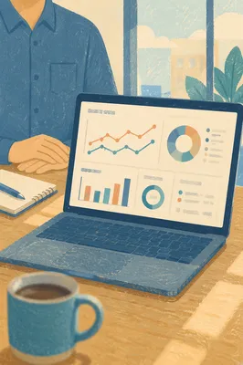Laptop Analytics Dashboard in Modern Workspace