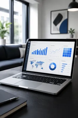Laptop Analytics Dashboard in Modern Office