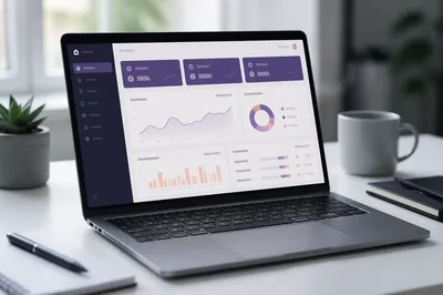 Laptop Analytics Dashboard on Modern Office Desk
