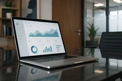 Laptop Analytics Dashboard in Modern Office