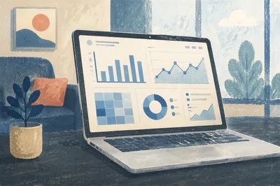 Laptop Analytics Dashboard in Modern Office