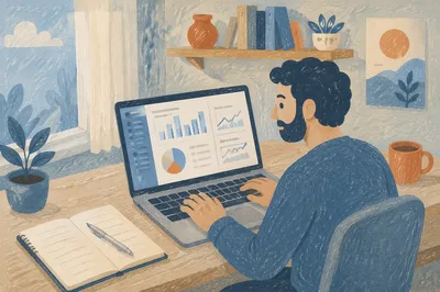 Laptop Analytics Dashboard on Modern Desk