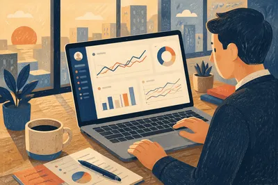 Laptop Analytics Dashboard in Morning Office