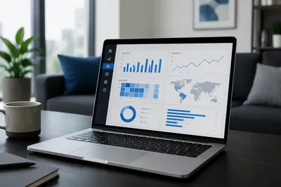 Laptop Analytics Dashboard in Modern Office
