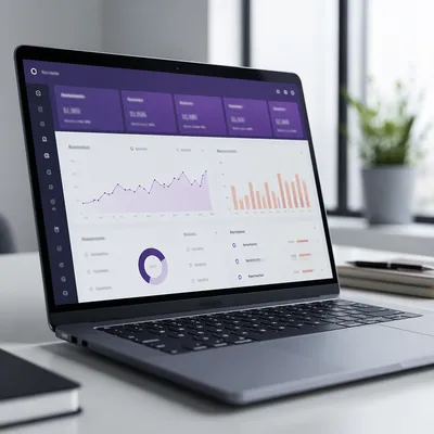 Laptop Analytics Dashboard on Office Desk