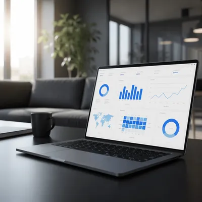 Laptop Analytics Dashboard in Modern Office