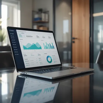 Laptop Analytics Dashboard in Modern Office