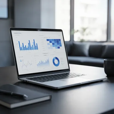 Laptop Analytics Dashboard in Modern Office