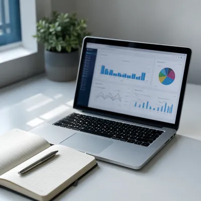 Laptop Analytics Dashboard on Modern Desk