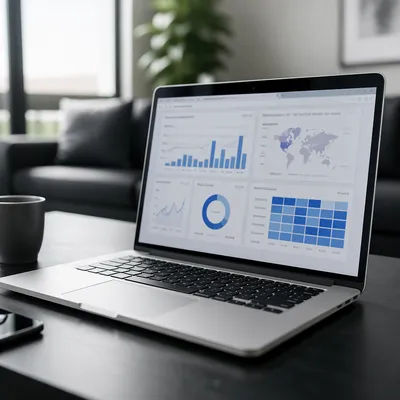 Laptop with Analytics Dashboard in Office