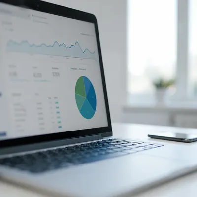 Laptop Analytics Dashboard on Modern Office Desk