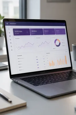Laptop Analytics Dashboard on Modern Office Desk