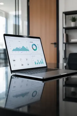Analytics Dashboard on Laptop in Modern Office
