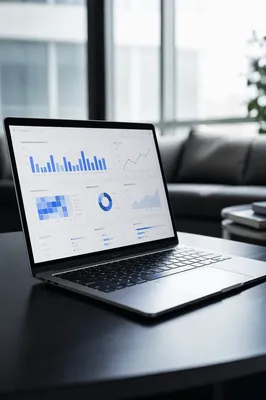 Laptop Analytics Dashboard in Modern Office