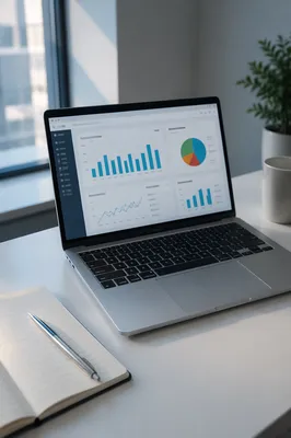 Laptop Analytics Dashboard on Modern Workspace