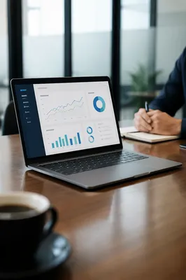 Laptop Analytics Dashboard in Modern Workspace