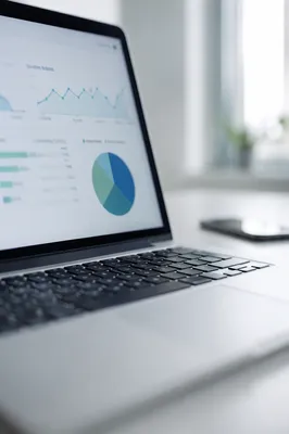 Laptop Analytics Dashboard on Modern Office Desk