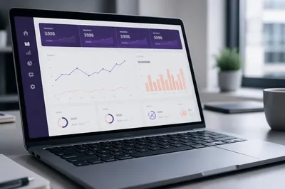 Laptop Analytics Dashboard on Modern Office Desk