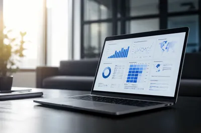 Laptop Analytics Dashboard in Modern Office
