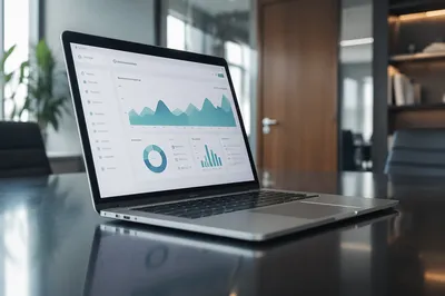 Laptop Analytics Dashboard in Modern Office
