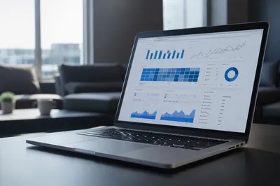 Laptop Analytics Dashboard in Modern Office