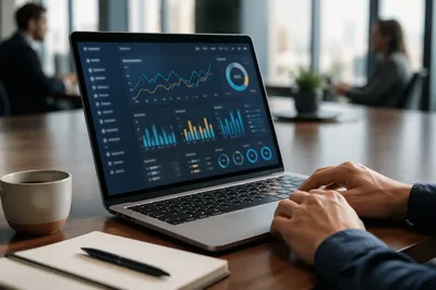 Laptop Analytics Dashboard in Modern Office