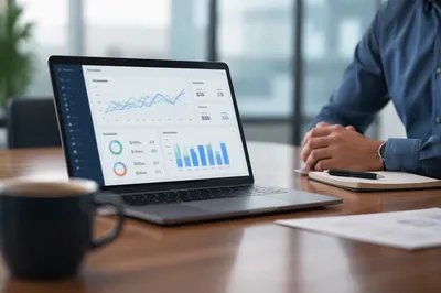 Laptop Analytics Dashboard in Modern Workspace