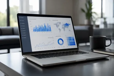 Laptop Analytics Dashboard in Modern Office