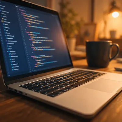 Developer Laptop with Glowing Code Screen