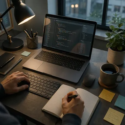 Developer Laptop Workspace in Morning Light