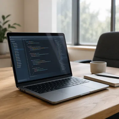 Developer Laptop Workspace with Code Screen