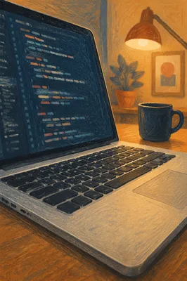 Developer Laptop With Glowing Code Desk