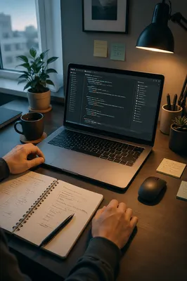 Developer Laptop Workspace with Morning Light