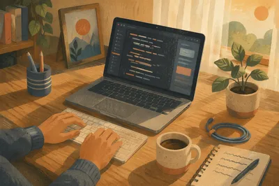 Warm Morning Developer Desk Workspace