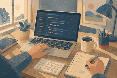 Calm Developer Desk with Laptop Code