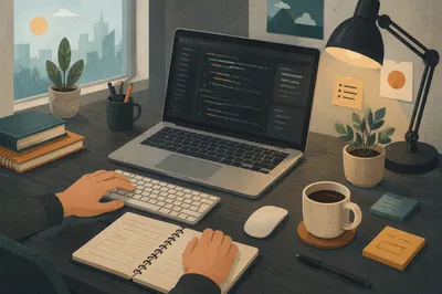 Developer Desk with Laptop and Soft Code
