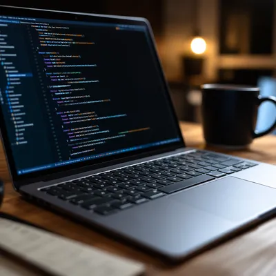 Developer Laptop with Glowing Code