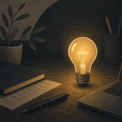 Glowing Lightbulb Idea on Dark Desk