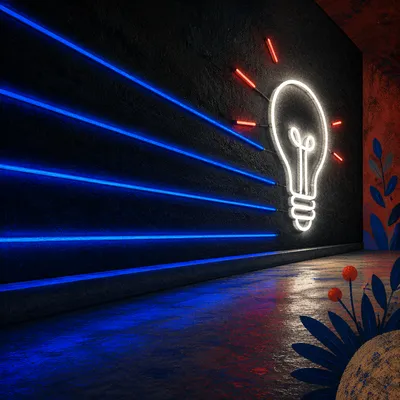 Glowing Lightbulb Innovation Concept on Dark Wall