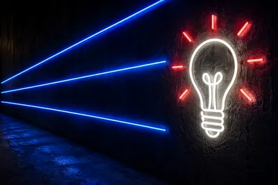 Glowing Neon Lightbulb Business Idea Concept