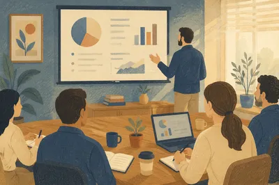 Business Presentation in Glass Conference Room
