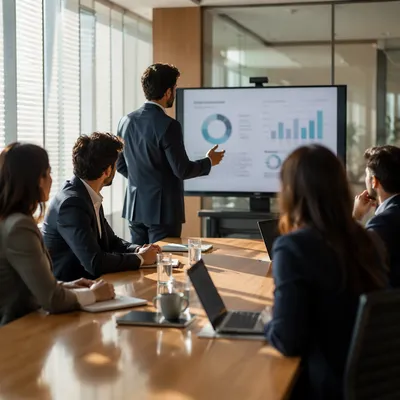 Business Presentation in Glass Conference Room