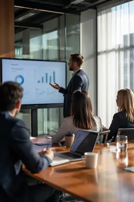 Business Presentation in Glass Conference Room