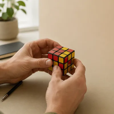 Hands Solving Maze Puzzle on Office Desk