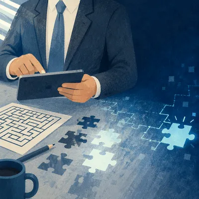 Maze Puzzle Strategy on Modern Office Desk