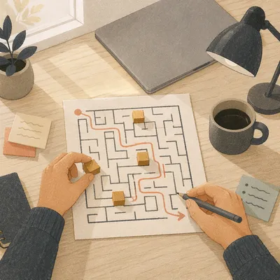 Maze Puzzle Desk Strategy Planning Scene