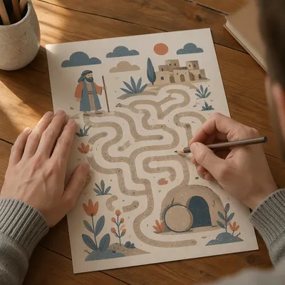 Maze Puzzle Desk Scene for Problem Solving