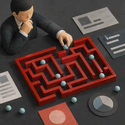Business Maze Puzzle on Charcoal Desk
