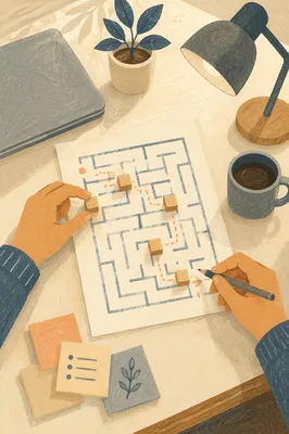 Maze Puzzle Problem Solving on Office Desk