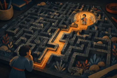 Glowing Maze Puzzle for Business Strategy